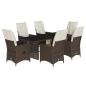 Preview: 7-tlg. Garten-Bistro-Set mit Kissen Braun Poly Rattan