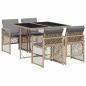 Preview: 5-tlg. Garten-Essgruppe mit Kissen Beige Poly Rattan
