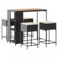 Preview: 5-tlg. Gartenbar-Set mit Kissen Schwarz Poly Rattan