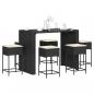 Preview: ARDEBO.de - 7-tlg. Gartenbar-Set mit Kissen Schwarz Poly Rattan
