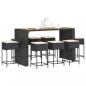 Preview: ARDEBO.de - 9-tlg. Gartenbar-Set mit Kissen Schwarz Poly Rattan