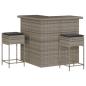 Preview: ARDEBO.de - 3-tlg. Gartenbar-Set mit Kissen Grau Poly Rattan