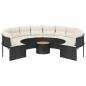 Preview: Gartensofa mit Tisch und Kissen Rund Schwarz Poly-Rattan