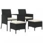 Preview: Gartensofa 2-Sitzer mit Tisch und Hockern Schwarz Poly Rattan