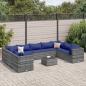 Preview: ARDEBO.de - 10-tlg. Garten-Lounge-Set mit Kissen Grau Poly Rattan