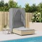 Preview: ARDEBO.de - Doppel-Sonnenliege mit Dach und Vorhängen Beige Poly Rattan