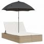 Preview: Doppel-Sonnenliege mit Kissen & Sonnenschirm Beige Poly Rattan