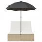 Preview: Doppel-Sonnenliege mit Kissen & Sonnenschirm Beige Poly Rattan