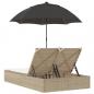 Preview: Doppel-Sonnenliege mit Kissen & Sonnenschirm Beige Poly Rattan