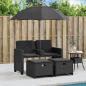 Preview: Gartensofa 2-Sitzer Sonnenschirm und Hocker Schwarz Poly-Rattan