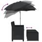 Preview: Gartensofa 2-Sitzer Sonnenschirm und Hocker Schwarz Poly-Rattan