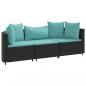 Preview: 3-tlg. Garten-Sofagarnitur mit Kissen Schwarz Poly Rattan