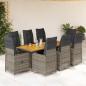 Preview: ARDEBO.de - 9-tlg. Garten-Bistro-Set mit Kissen Grau Poly Rattan