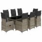 Preview: 9-tlg. Garten-Bistro-Set mit Kissen Grau Poly Rattan