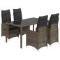 Preview: 5-tlg. Garten-Bistro-Set mit Kissen Grau Poly Rattan