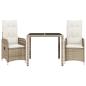 Preview: 3-tlg. Garten-Bistro-Set mit Kissen Beige Poly Rattan