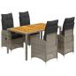 Preview: ARDEBO.de - 5-tlg. Garten-Bistro-Set mit Kissen Grau Poly Rattan