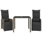 Preview: 3-tlg. Garten-Bistro-Set mit Kissen Grau Poly Rattan