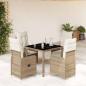 Preview: ARDEBO.de - 5-tlg. Garten-Bistro-Set mit Kissen Beige Poly Rattan