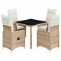 Preview: 5-tlg. Garten-Bistro-Set mit Kissen Beige Poly Rattan