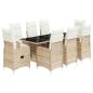Preview: 9-tlg. Garten-Bistro-Set mit Kissen Beige Poly Rattan