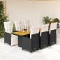 Preview: ARDEBO.de - 7-tlg. Garten-Bistro-Set mit Kissen Schwarz Poly Rattan