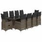 Preview: 11-tlg. Garten-Bistro-Set mit Kissen Grau Poly Rattan