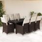 Preview: ARDEBO.de - 9-tlg. Garten-Essgruppe mit Kissen Braun Poly Rattan