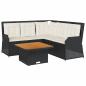 Preview: 4-tlg. Garten-Lounge-Set mit Kissen Schwarz Poly Rattan