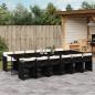 Preview: ARDEBO.de - 13-tlg. Garten-Essgruppe mit Kissen Schwarz Poly Rattan