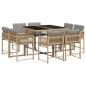 Preview: 9-tlg. Garten-Essgruppe mit Kissen Beigemischung Poly Rattan
