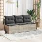 Preview: Gartensofa mit Kissen 3-Sitzer Hellgrau Poly Rattan