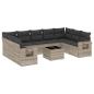 Preview: 10-tlg. Garten-Sofagarnitur mit Kissen Hellgrau Poly Rattan