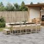 Preview: ARDEBO.de - 15-tlg. Garten-Essgruppe mit Kissen Beige Poly Rattan