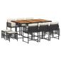 Preview: 11-tlg. Garten-Essgruppe mit Kissen Schwarz Poly Rattan