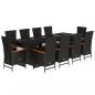 Preview: 11-tlg. Garten-Essgruppe mit Kissen Schwarz Poly Rattan