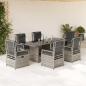Preview: ARDEBO.de - 7-tlg. Garten-Essgruppe mit Kissen Grau Poly Rattan