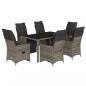 Preview: 7-tlg. Garten-Bistro-Set mit Kissen Grau Poly Rattan