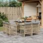 Preview: ARDEBO.de - 9-tlg. Garten-Essgruppe mit Kissen Beigemischung Poly Rattan