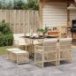 Preview: ARDEBO.de - 9-tlg. Garten-Essgruppe mit Kissen Beige Poly Rattan