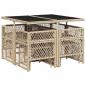 Preview: 9-tlg. Garten-Essgruppe mit Kissen Beige Poly Rattan
