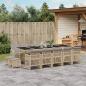 Preview: ARDEBO.de - 15-tlg. Garten-Essgruppe mit Kissen Beige Poly Rattan