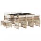 Preview: 11-tlg. Garten-Essgruppe mit Kissen Beige Poly Rattan