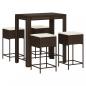 Preview: ARDEBO.de - 5-tlg. Gartenbar-Set mit Kissen Braun Poly Rattan