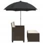 Preview: ARDEBO.de - Gartensofa 2-Sitzer Sonnenschirm und Hocker Braun Poly Rattan