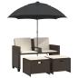Preview: Gartensofa 2-Sitzer Sonnenschirm und Hocker Braun Poly Rattan