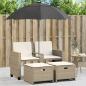 Preview: ARDEBO.de - Gartensofa 2-Sitzer Sonnenschirm und Hocker Beige Poly-Rattan