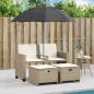 Preview: Gartensofa 2-Sitzer Sonnenschirm und Hocker Beige Poly-Rattan