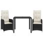 Preview: 3-tlg. Garten-Bistro-Set mit Kissen Schwarz Poly Rattan