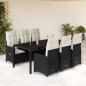 Preview: ARDEBO.de - 7-tlg. Garten-Bistro-Set mit Kissen Schwarz Poly Rattan